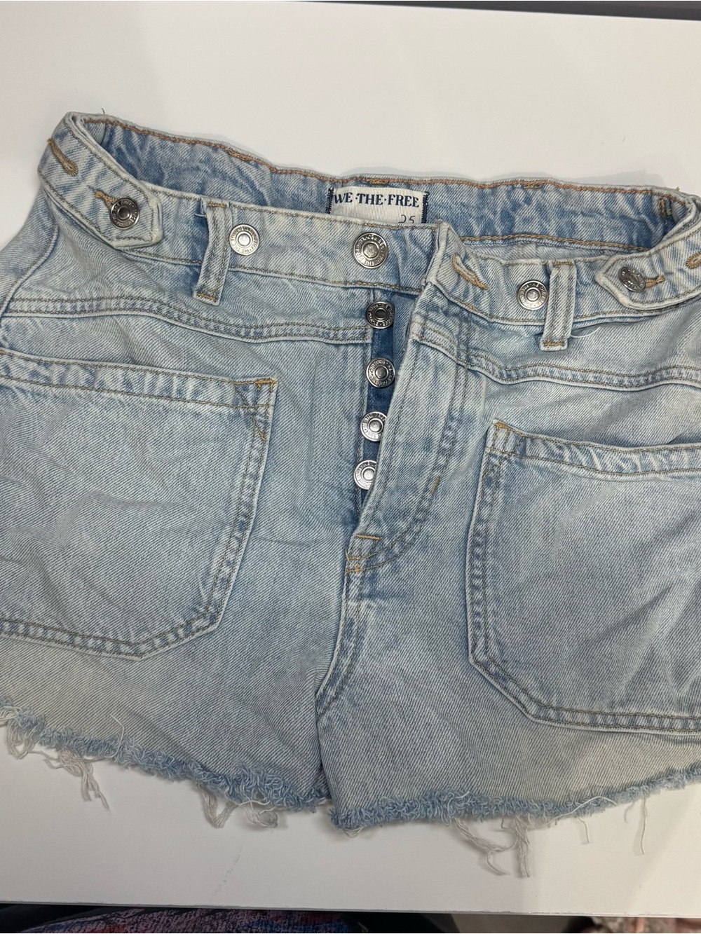 Free People Light Blue High-Rise Button-Front Denim Shorts